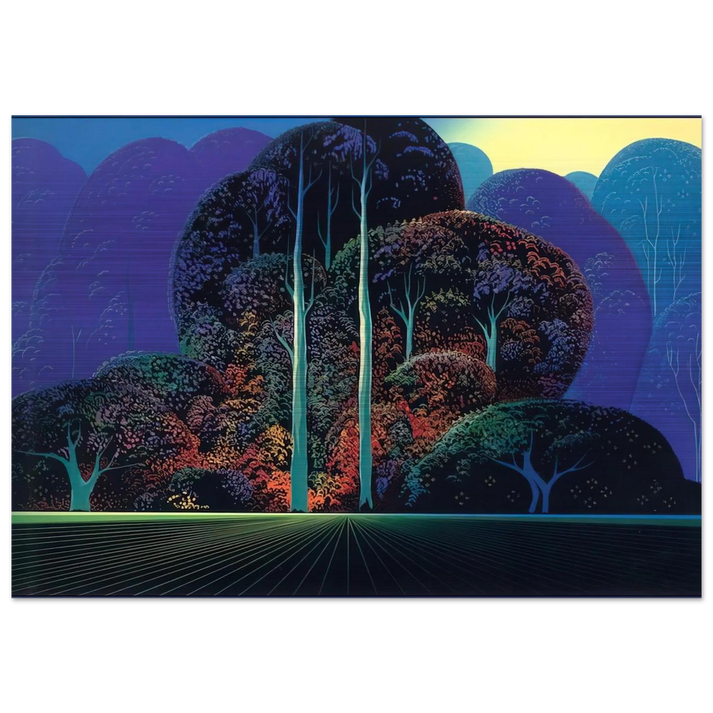 Softening Shades of Twilight - Eyvind Earle Brushed Aluminum Print - 70x100 cm / 28x40 inches | Eyvind Earle Aluminum Print | Eyvind Earle Prints
