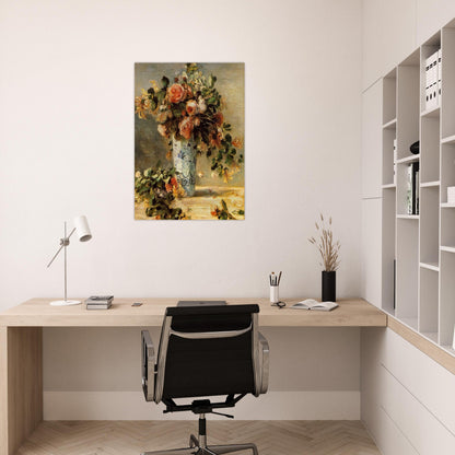 Roses and Jasmine in a Delft Vase - Pierre-Auguste Renoir Brushed Aluminum Print - 70x100 cm / 28x40 inches | Pierre-Auguste Renoir Aluminum Print | Pierre-Auguste Renoir Prints