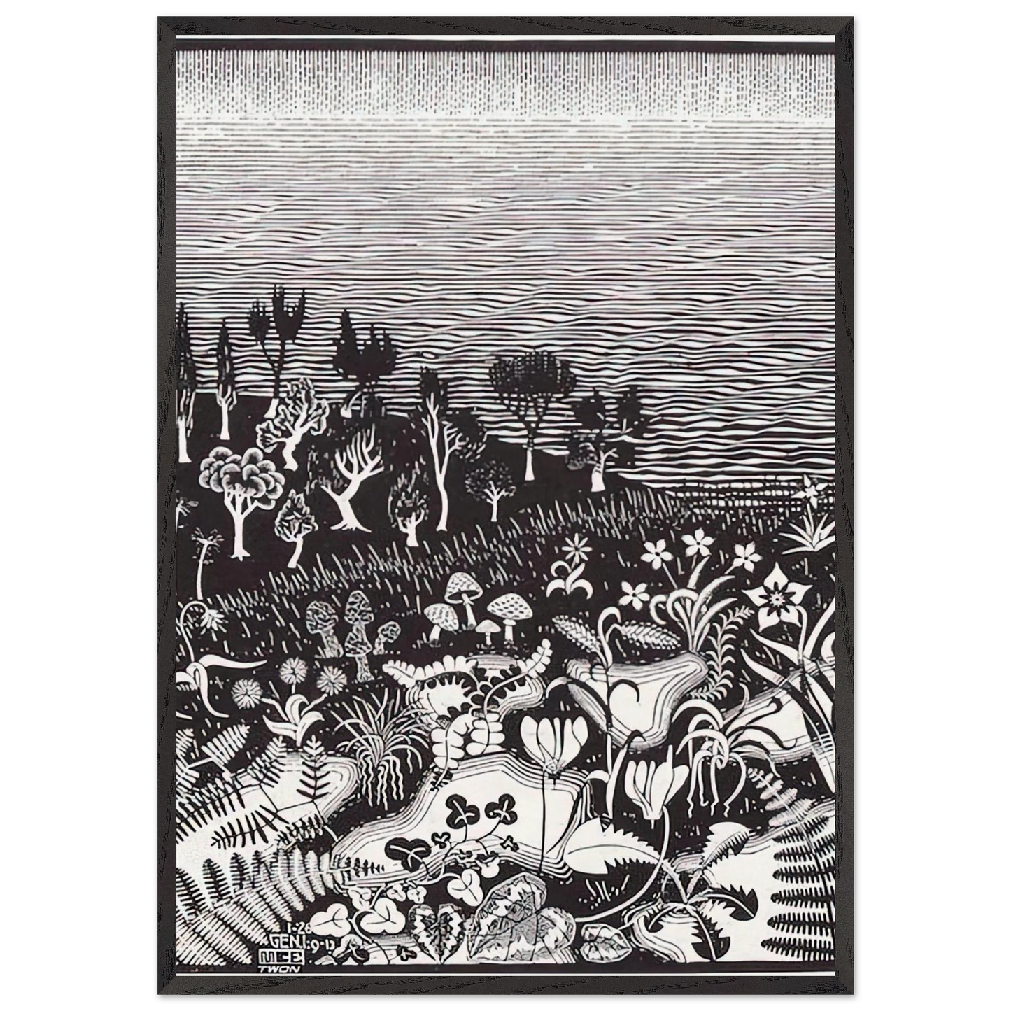 THE 3RD DAY OF THE CREATION - MC Escher 70x100 cm / 28x40 inches Framed Art Print – Black Wooden Frame | Maurits Cornelis Escher Prints