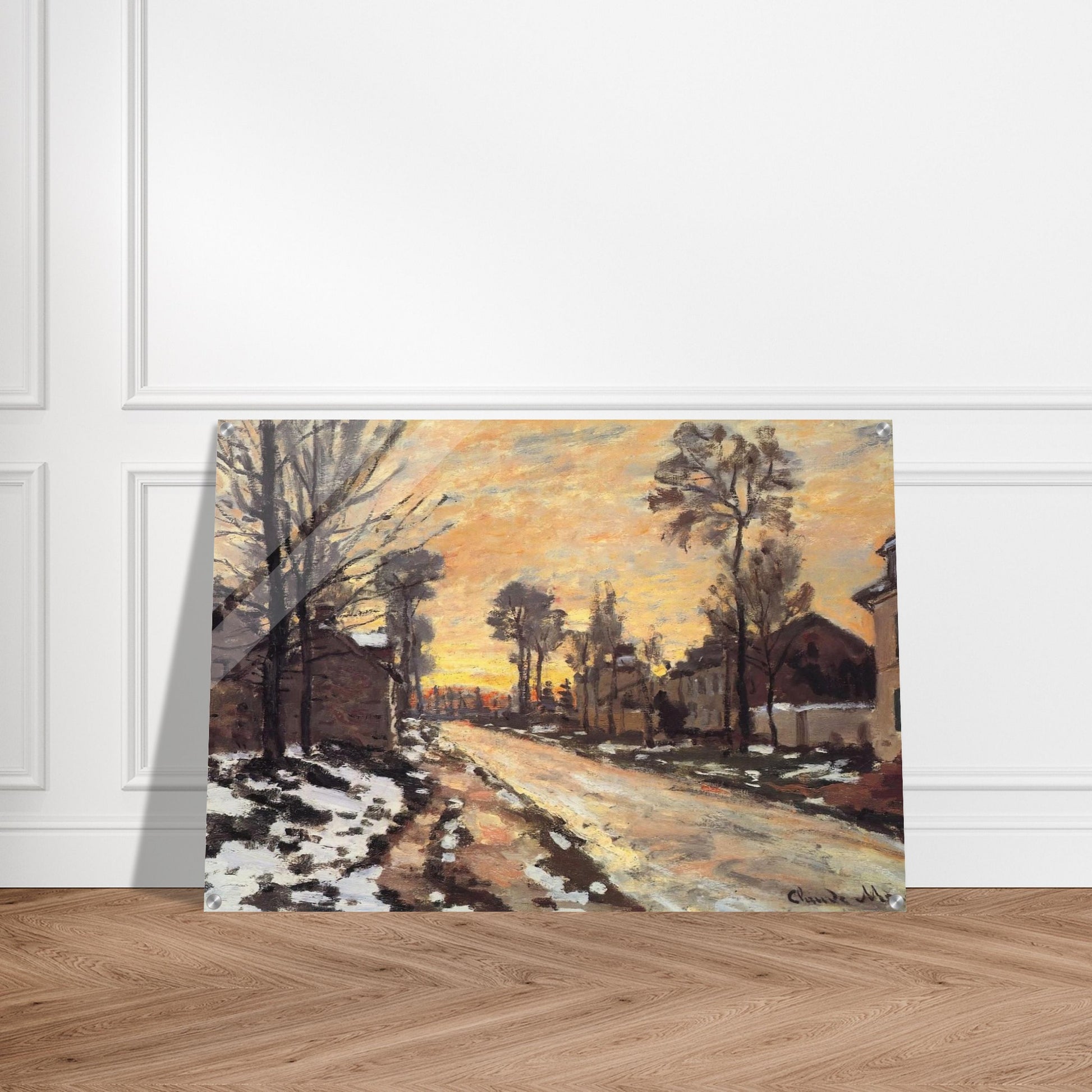 Road at Louveciennes, Melting Snow, Sunset - claude monet Acrylic Print - 70x100 cm / 28x40″ inches