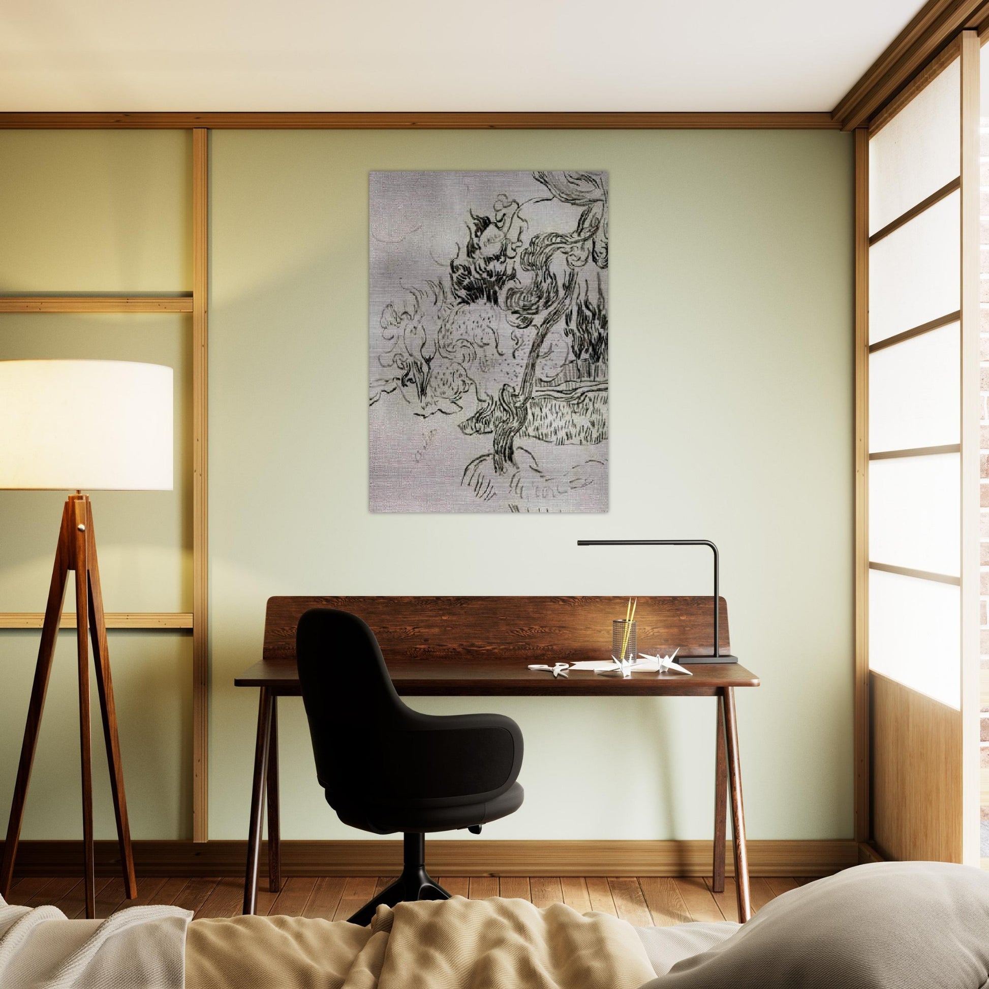 A Pine Tree and Cypresses in the Garden of the Asylum - Vincent van Gogh Brushed Aluminum Print - 70x100 cm / 28x40 inches | Vincent van Gogh Aluminum Print | Vincent van Gogh Prints