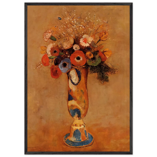 WILDFLOWERS IN A LONG NECKED VASE - Odilon Redon 70x100 cm / 28x40 inches Framed Art Print – Black Wooden Frame