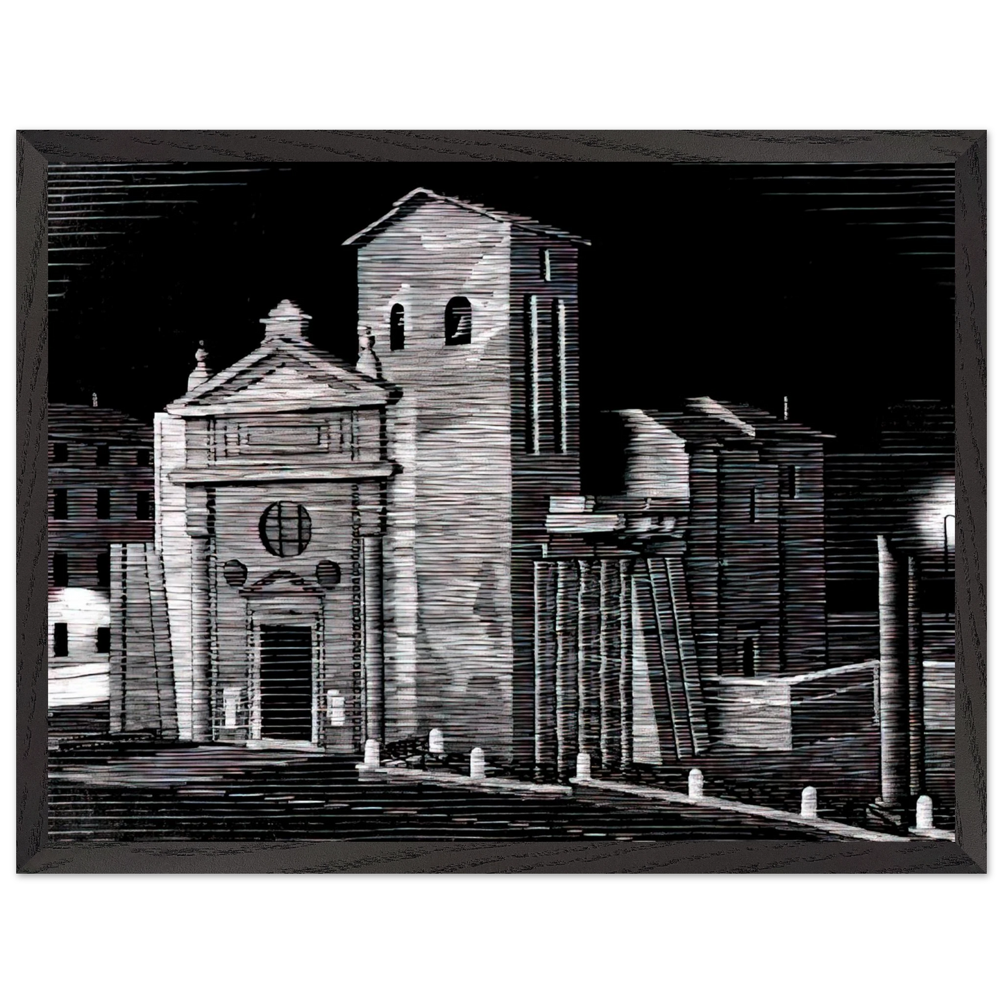 MC Escher - NOCTURNAL ROME Wall Art - 21x29.7 cm / 8x12" - Premium Wooden Framed Poster With Fine Art Paper-canvas - Black frame