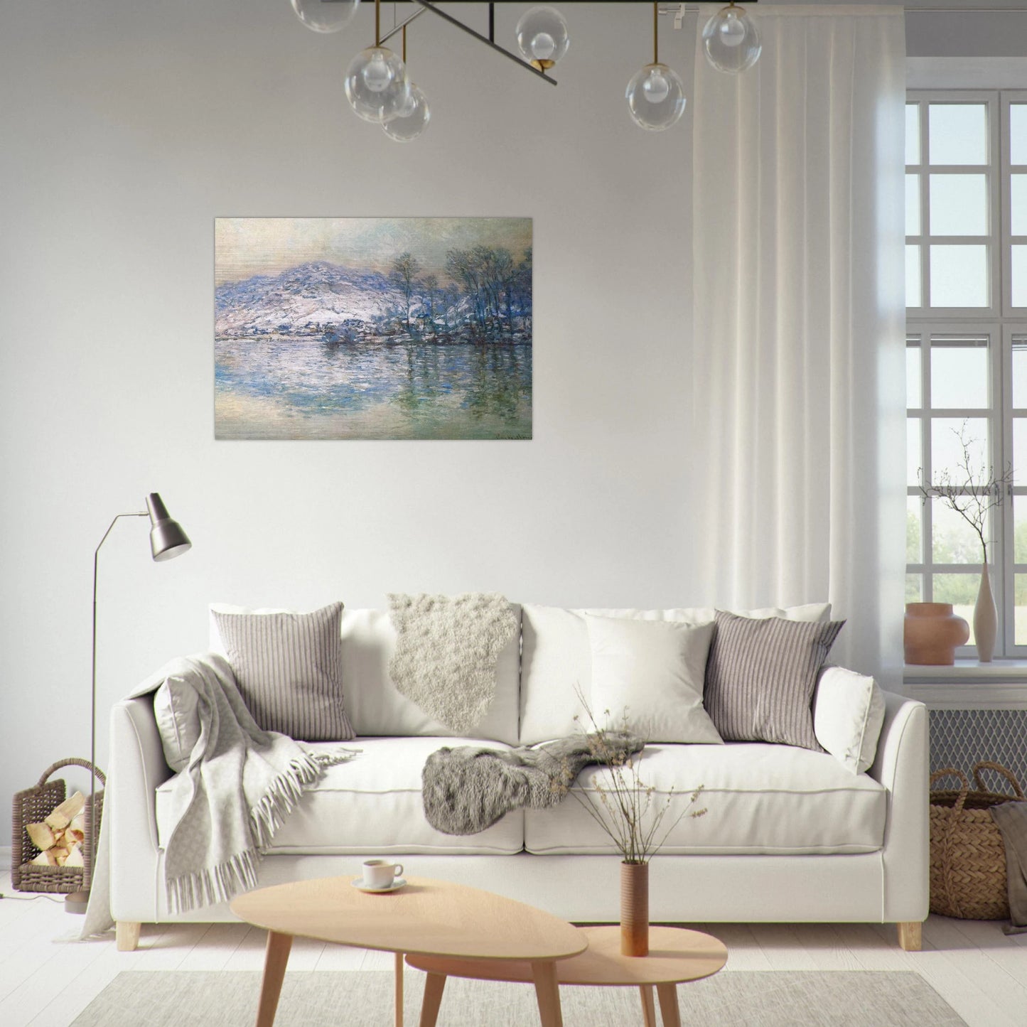 The Seine at Port Villez, Snow Effect - claude monet Brushed Aluminum Print - 70x100 cm / 28x40 inches | claude monet Aluminum Print | claude monet Prints