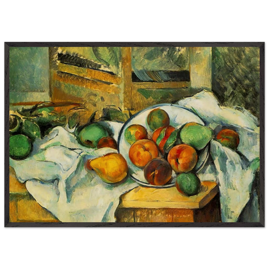 Table Napkin and Fruit - Paul Cezanne 70x100 cm / 28x40 inches Framed Art Print – Black Wooden Frame