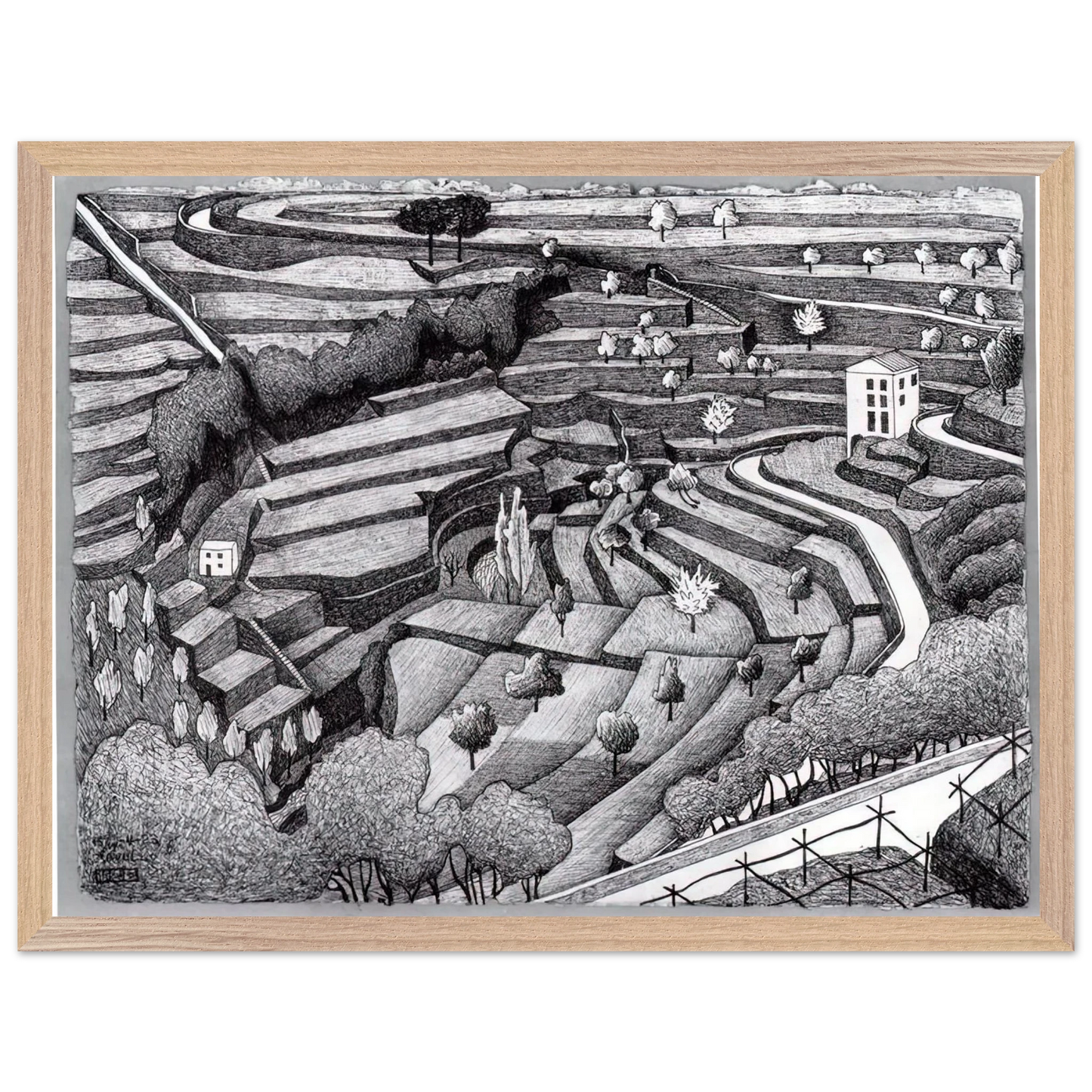MC Escher - RAVELLO II Wall Art - 30x40 cm / 12x16 inches - Premium Wooden Framed Poster With Fine Art Paper-canvas - White frame