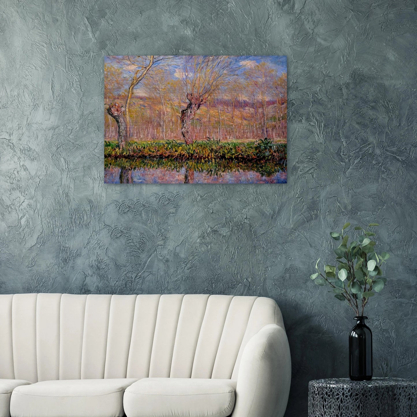 The Banks of the River Epte in Springtime - claude monet Brushed Aluminum Print - 70x100 cm / 28x40 inches | claude monet Aluminum Print | claude monet Prints