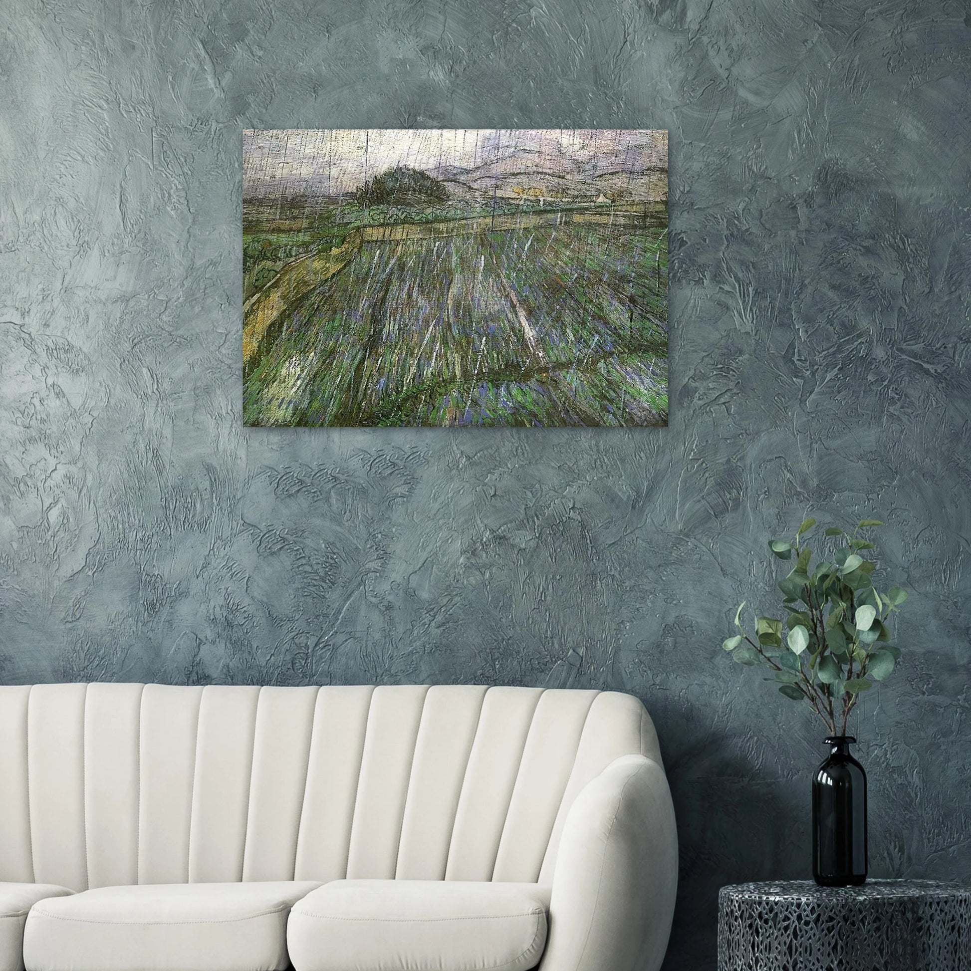 Wheat Field in Rain - Vincent van Gogh Brushed Aluminum Print - 70x100 cm / 28x40 inches | Vincent van Gogh Aluminum Print | Vincent van Gogh Prints