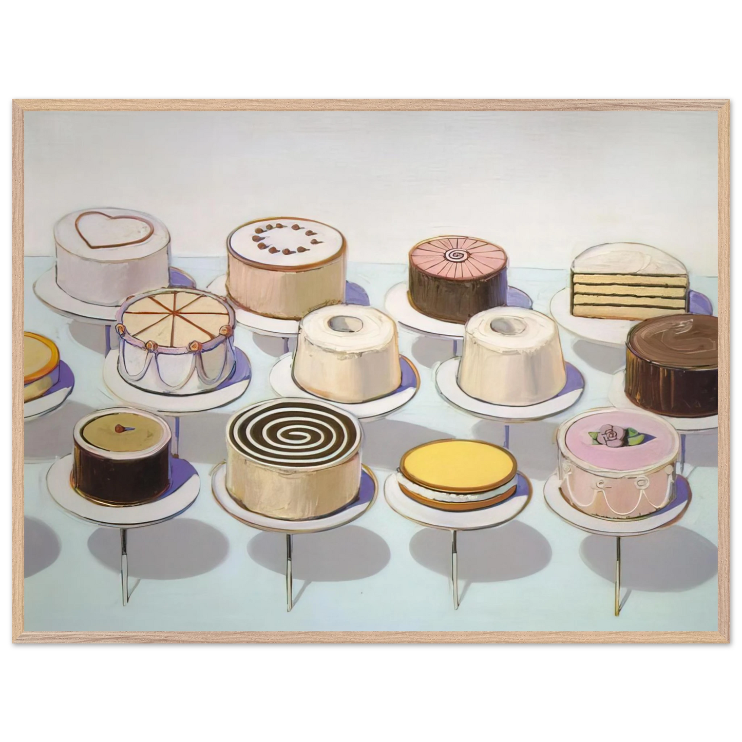 Wayne Thiebaud - Cakes - 1963 Wall Art - 21x29.7 cm / 8x12" - Premium Wooden Framed Poster With Fine Art Paper - Black frame