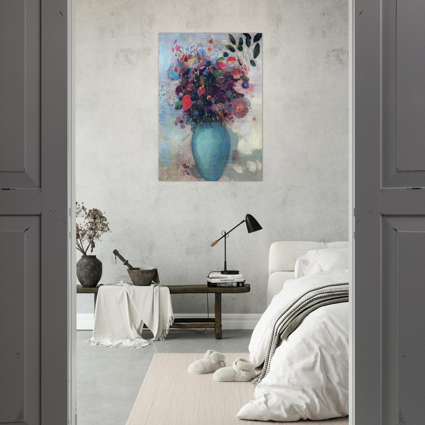 FLOWERS IN A TURQUOISE VASE - Odilon Redon Brushed Aluminum Print - 70x100 cm / 28x40 inches | Odilon Redon Aluminum Print | Odilon Redon Prints