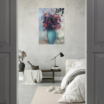 FLOWERS IN A TURQUOISE VASE - Odilon Redon Brushed Aluminum Print - 70x100 cm / 28x40 inches | Odilon Redon Aluminum Print | Odilon Redon Prints