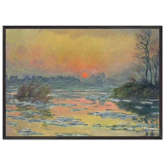 Sunset on the Seine in Winter - claude monet 70x100 cm / 28x40 inches Framed Art Print – Black Wooden Frame