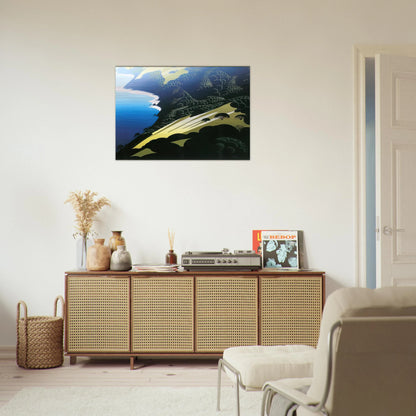 Seaside Pastures - Eyvind Earle Brushed Aluminum Print - 70x100 cm / 28x40 inches | Eyvind Earle Aluminum Print | Eyvind Earle Prints