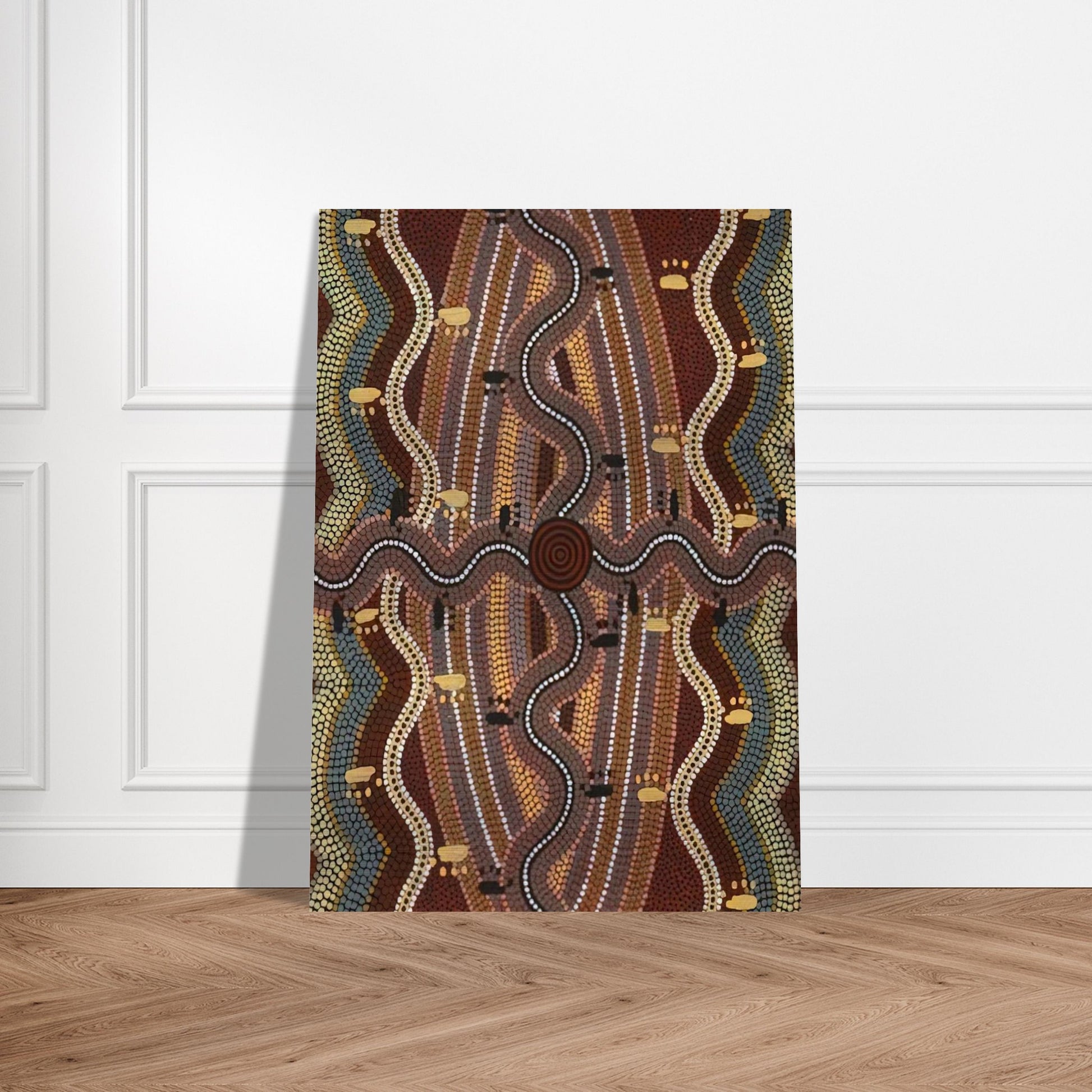Possum Dreaming - 1981 - Clifford Possum Tjapaltjarri Brushed Aluminum Print - 70x100 cm / 28x40 inches | Clifford Possum Tjapaltjarri Aluminum Print | Clifford Possum Tjapaltjarri Prints