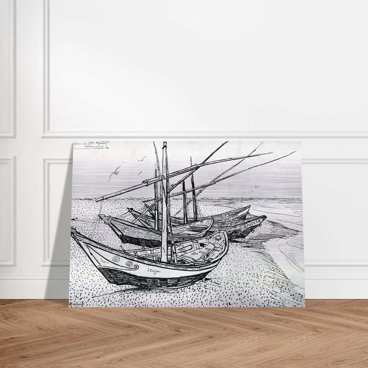 Fishing boats on the Beach at Les Saintes-Maries-de-la-Mer - Vincent van Gogh Brushed Aluminum Print - 70x100 cm / 28x40 inches | Vincent van Gogh Aluminum Print | Vincent van Gogh Prints