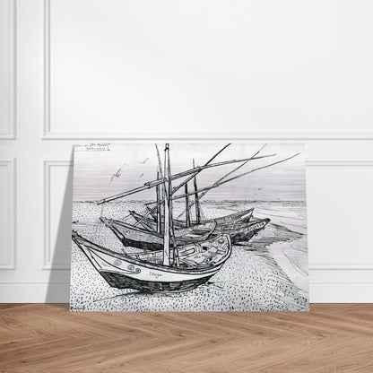 Fishing boats on the Beach at Les Saintes-Maries-de-la-Mer - Vincent van Gogh Brushed Aluminum Print - 70x100 cm / 28x40 inches | Vincent van Gogh Aluminum Print | Vincent van Gogh Prints