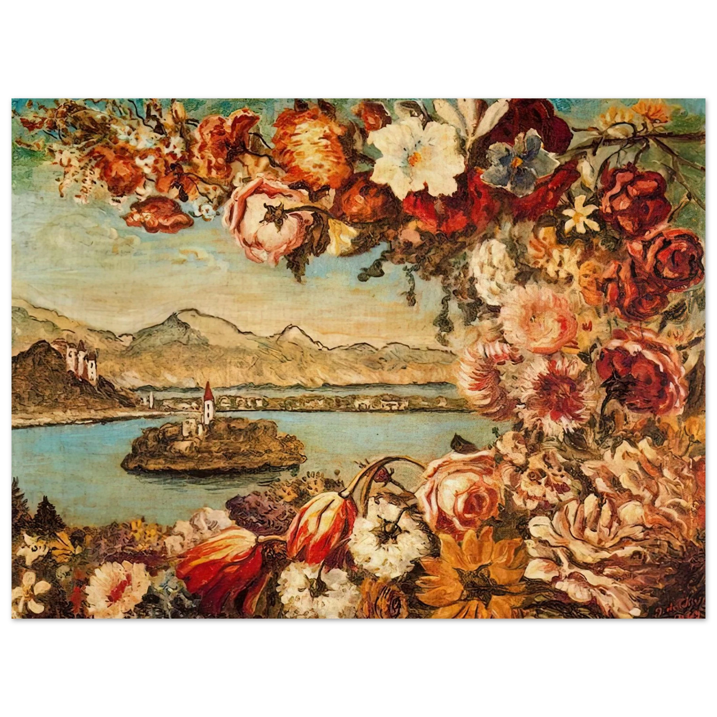 Giorgio de Chirico - ISLAND AND FLOWER GARLAND  75x100 cm / 30x40inches Fine Art Poster