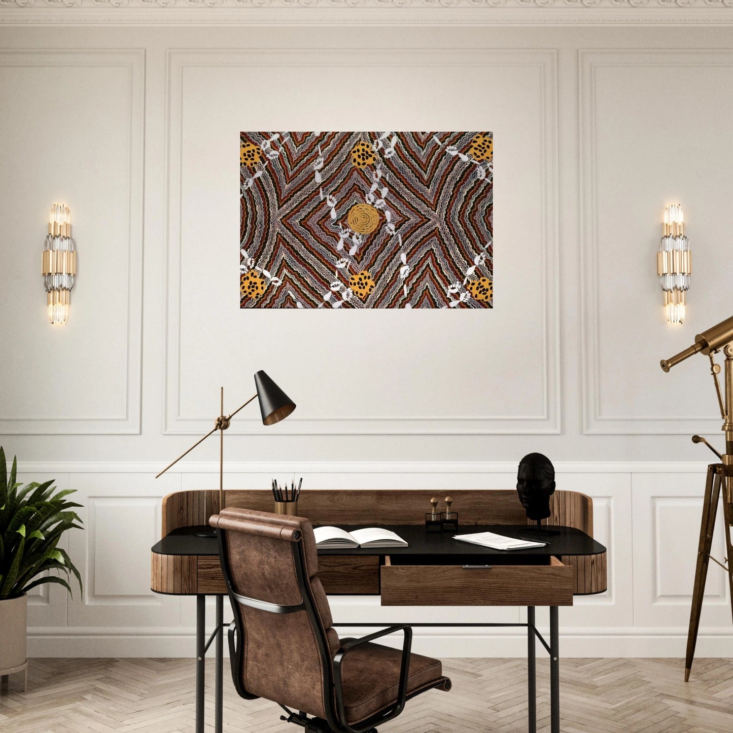 Salt Lake at Napperby - Native Art - Clifford Possum Tjapaltjarri Brushed Aluminum Print - 70x100 cm / 28x40 inches | Clifford Possum Tjapaltjarri Aluminum Print | Clifford Possum Tjapaltjarri Prints