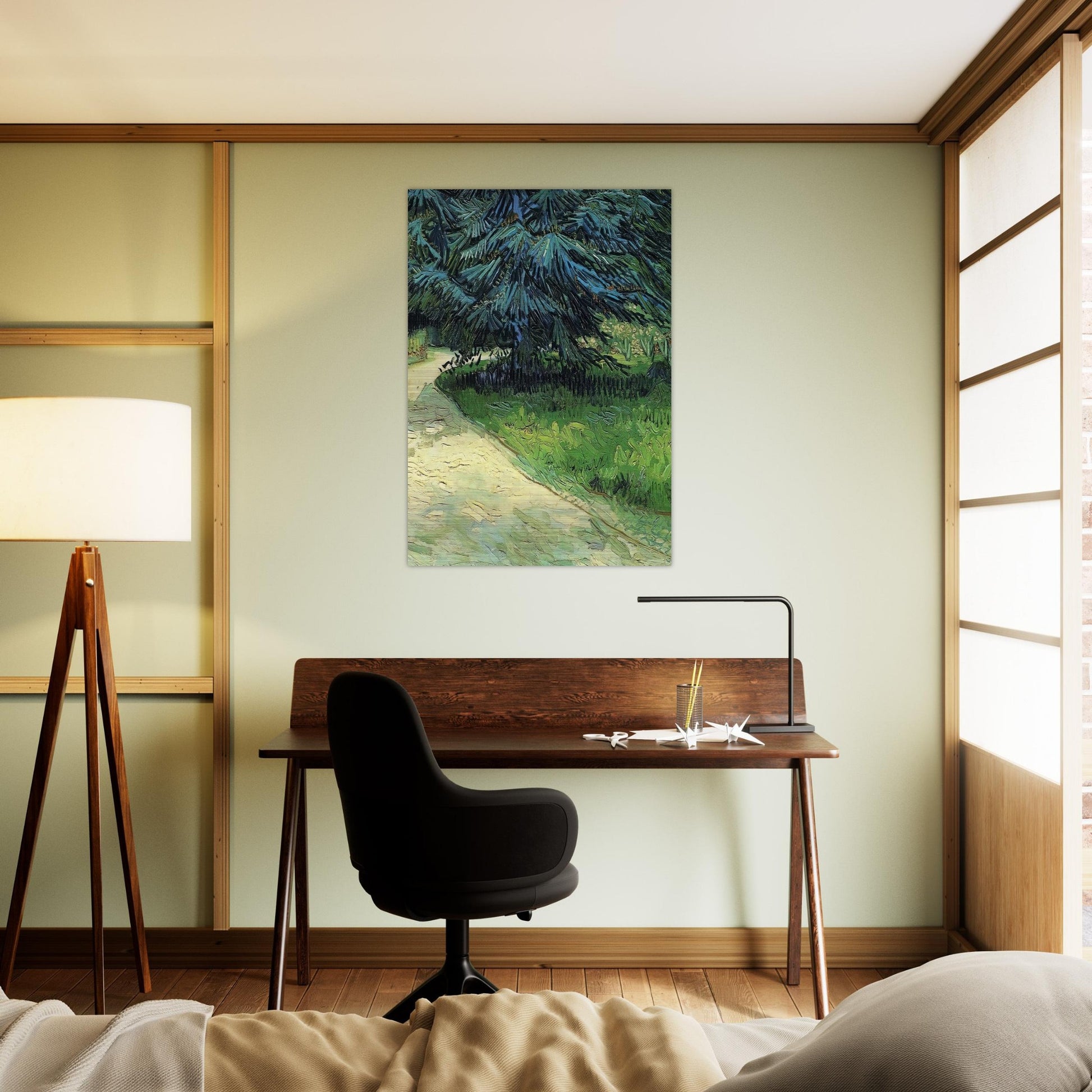 Public Garden with Couple and Blue Fir Tree The Poet s Garden III - Vincent van Gogh Brushed Aluminum Print - 70x100 cm / 28x40 inches | Vincent van Gogh Aluminum Print | Vincent van Gogh Prints