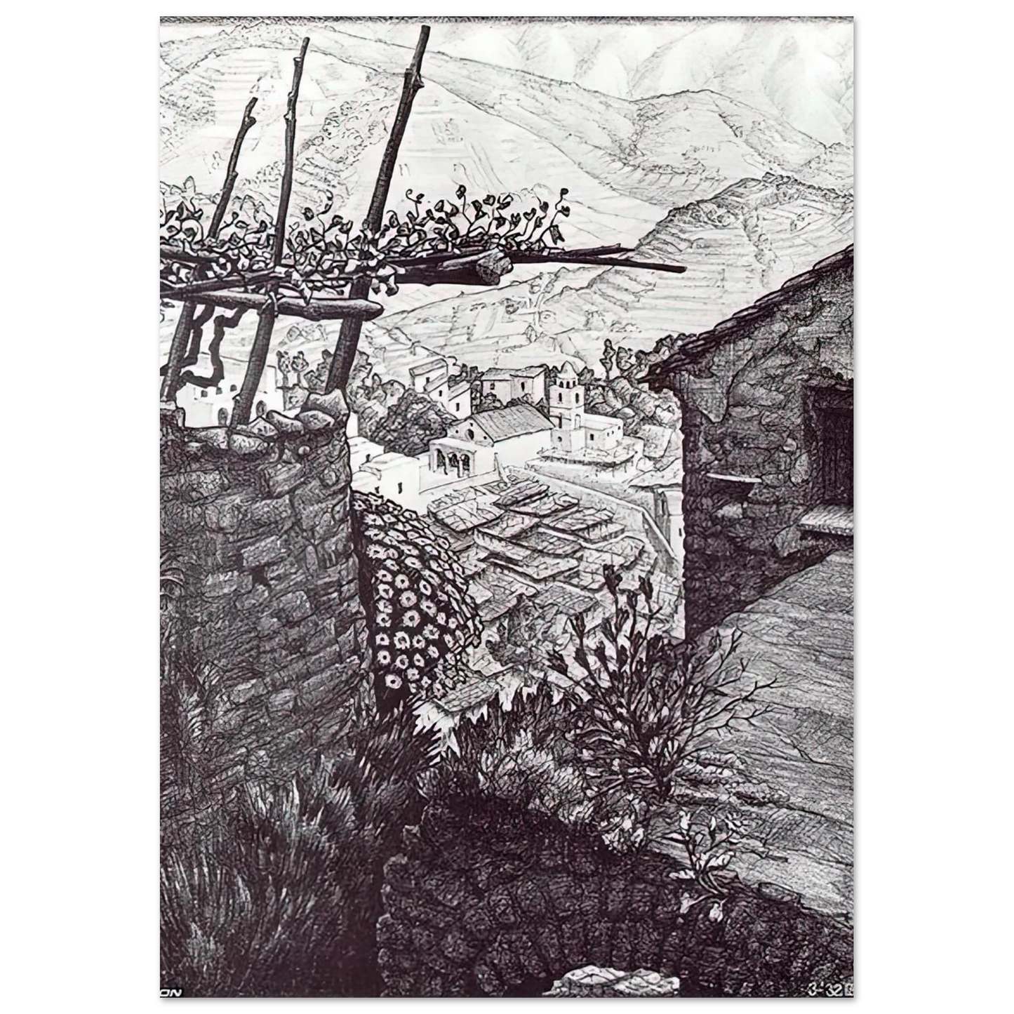MC Escher - THE HAMLET OF TURELLO SOUTHERN ITALY Wall Art - 60x80 cm / 24x32 inches - Fine Art Poster-canvas - -
