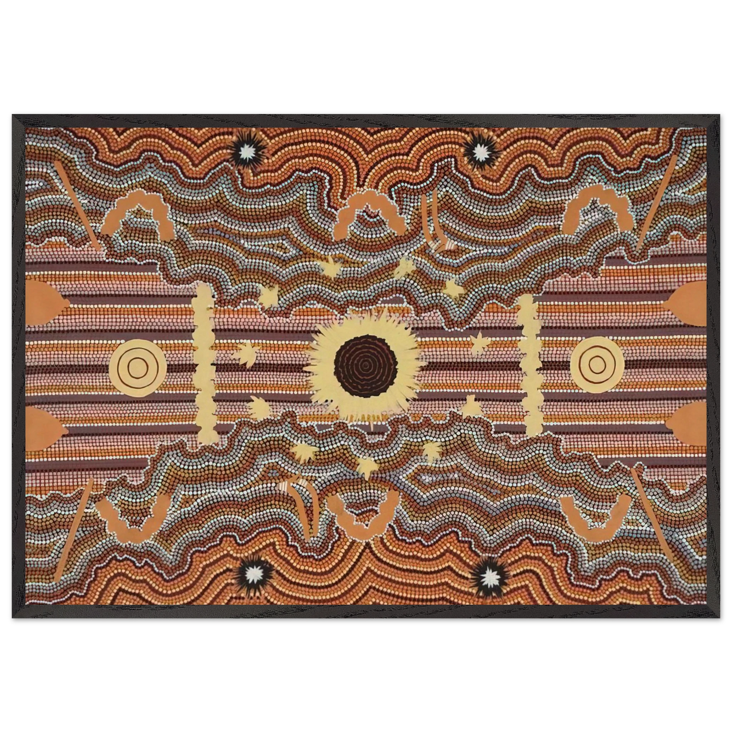 Untitled - 1990 N4 - Clifford Possum Tjapaltjarri 70x100 cm / 28x40 inches Framed Art Print – Black Wooden Frame