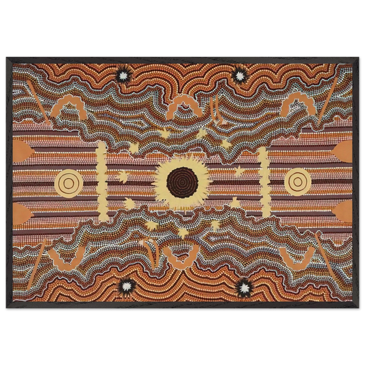 Untitled - 1990 N4 - Clifford Possum Tjapaltjarri 70x100 cm / 28x40 inches Framed Art Print – Black Wooden Frame