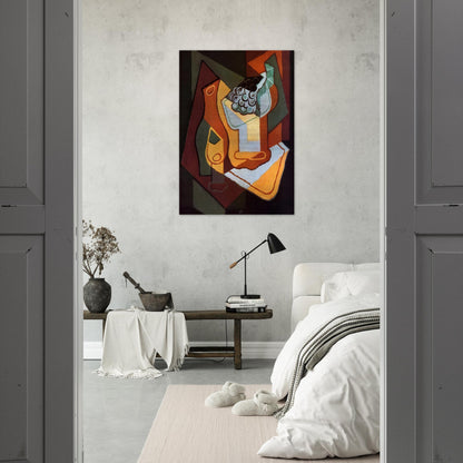 BOTTLE WINE GLASS AND FRUIT BOWL - Juan Gris Brushed Aluminum Print - 70x100 cm / 28x40 inches | Juan Gris Aluminum Print | Juan Gris Prints