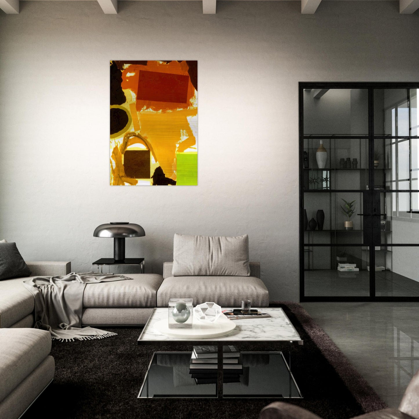 Abstract Painting with Boxes 2 - 1963 - Ronnie Landfield Brushed Aluminum Print - 70x100 cm / 28x40 inches | Ronnie Landfield Aluminum Print | Ronnie Landfield Prints