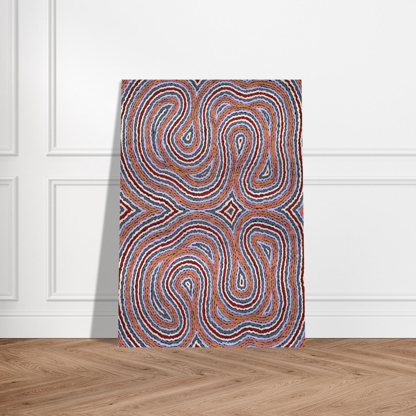 Untitled Narripi Worm Dreaming - 1996 - Clifford Possum Tjapaltjarri Brushed Aluminum Print - 70x100 cm / 28x40 inches | Clifford Possum Tjapaltjarri Aluminum Print | Clifford Possum Tjapaltjarri Prints