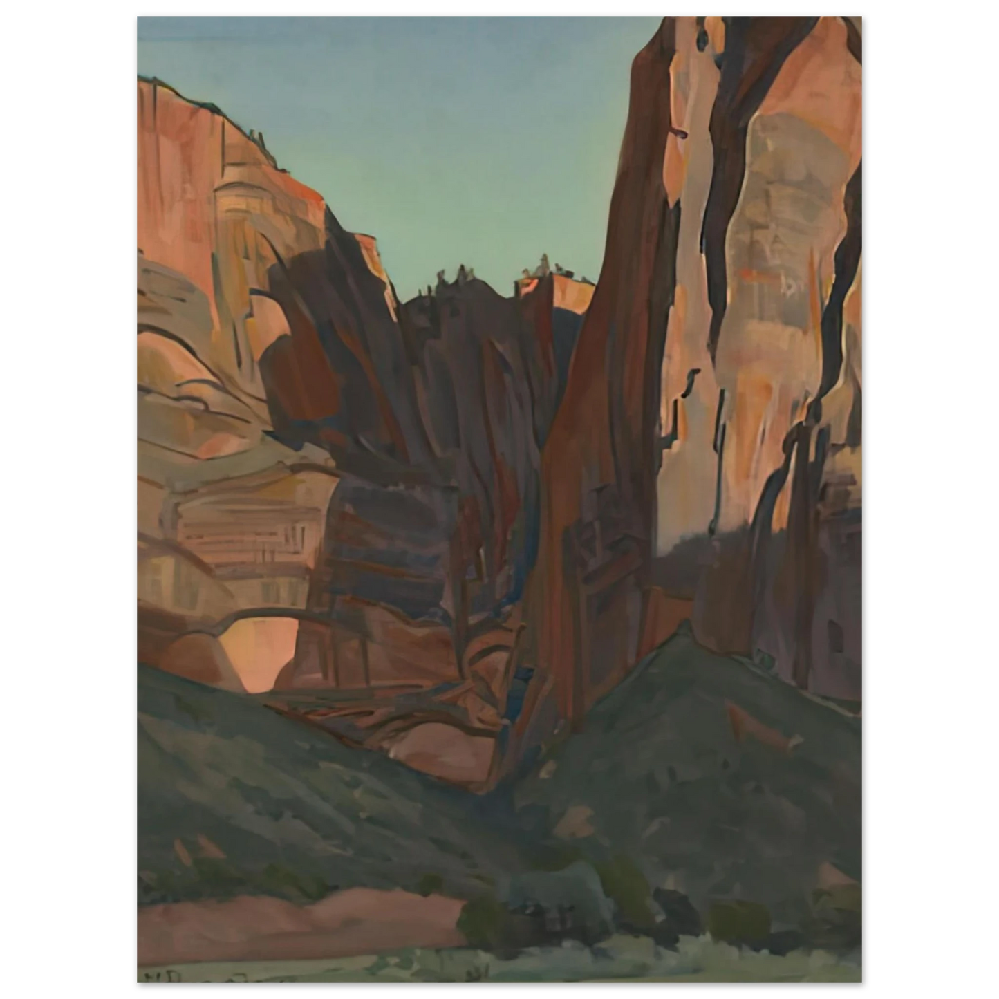 Maynard Dixon - NOTCH IN THE WALL ZION NATIONAL PARK AUGUST 1933 1933 Wall art - 45x60 cm / 18x24 inches - Premium Wooden Framed Poster With Fine Art Paper-canvas - Black frame