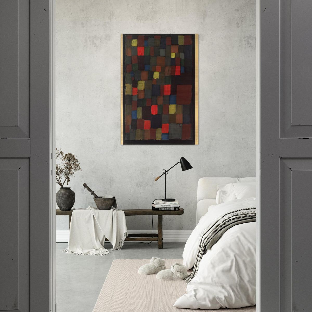 ABSTRACT COLOUR HARMONY IN SQUARES WITH VERMILLION ACCENTS 1924 - Paul Klee Brushed Aluminum Print - 70x100 cm / 28x40 inches | Paul Klee Aluminum Print | Paul Klee Prints