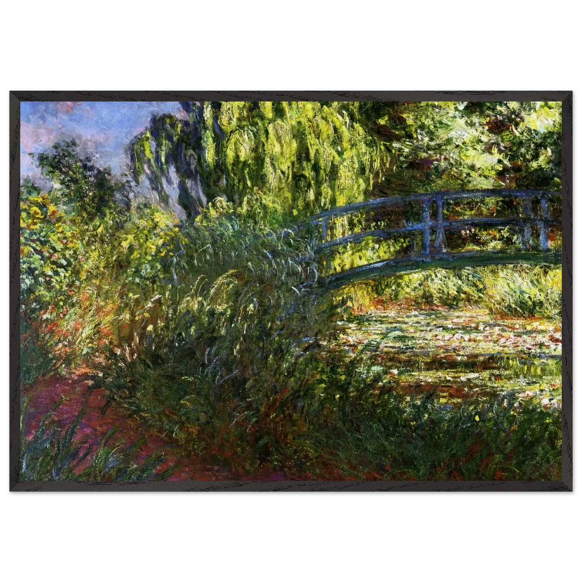 The Japanese Bridge The Water-Lily Pond and Path by the Water - claude monet 70x100 cm / 28x40 inches Framed Art Print – Black Wooden Frame