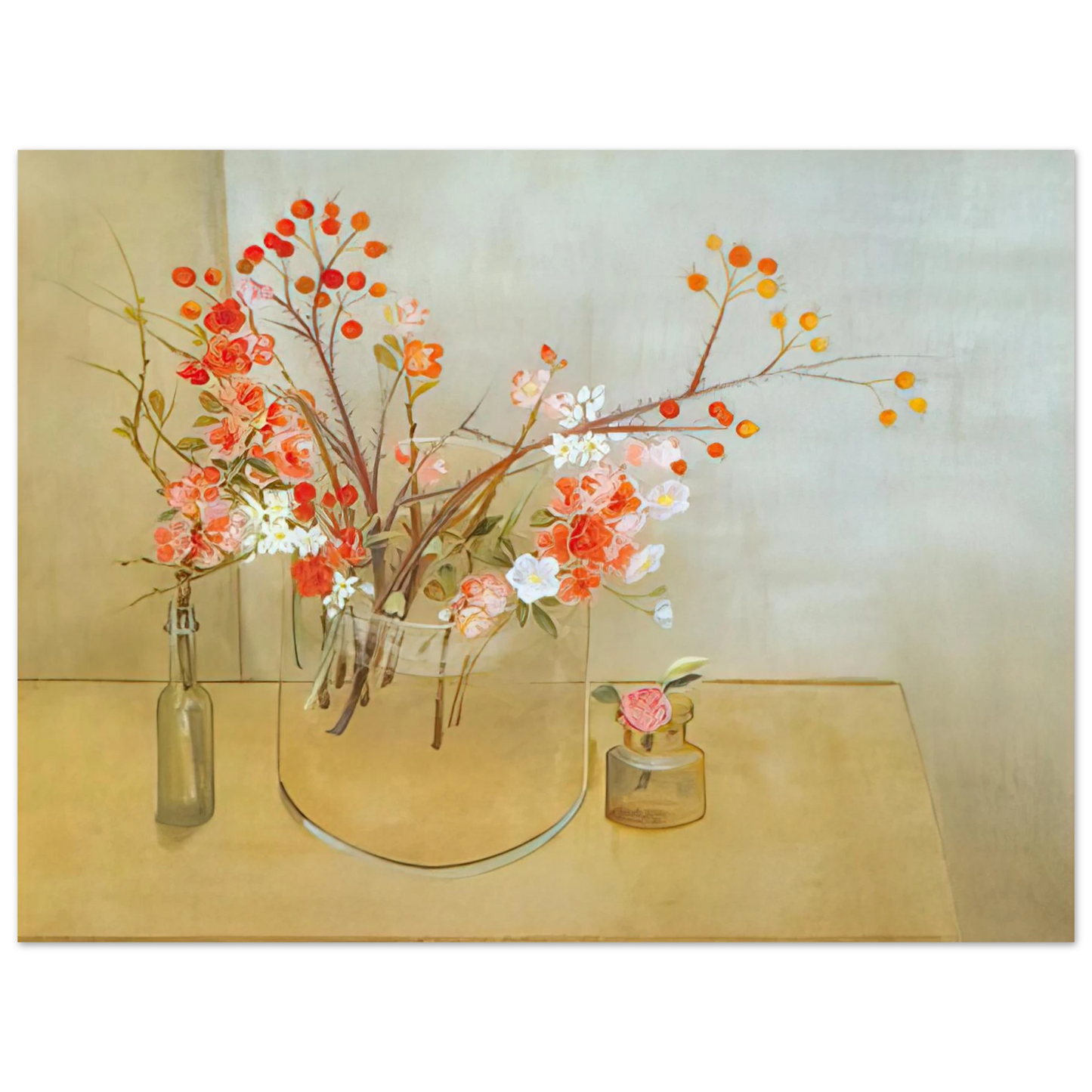 Morris Graves - Winter Bouquet flowering quince, rosehaws, narcissus, winter rose and camellia - 1977  75x100 cm / 30x40inches Fine Art Poster