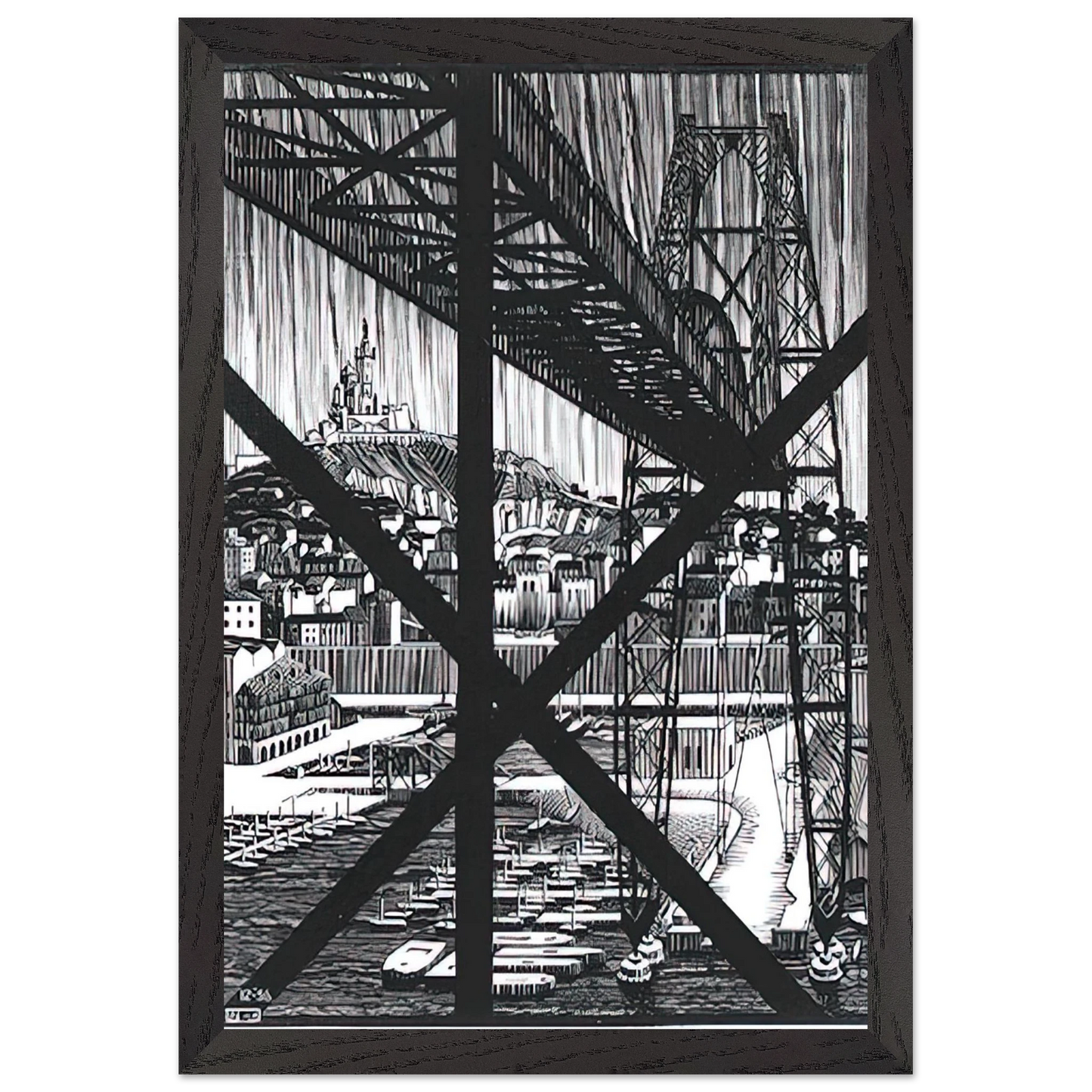 MC Escher - MARCEILLES DECEMBER 1936 1936 Wall Art - 21x29.7 cm / 8x12" - Premium Wooden Framed Poster With Fine Art Paper - Wood frame