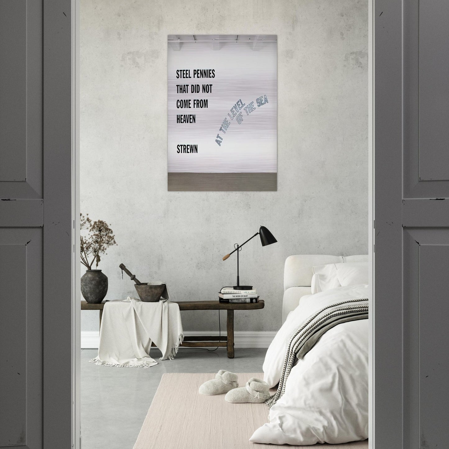 Steel Pennies That... - 2008 - Lawrence Weiner Brushed Aluminum Print - 70x100 cm / 28x40 inches | Lawrence Weiner Aluminum Print | Lawrence Weiner Prints