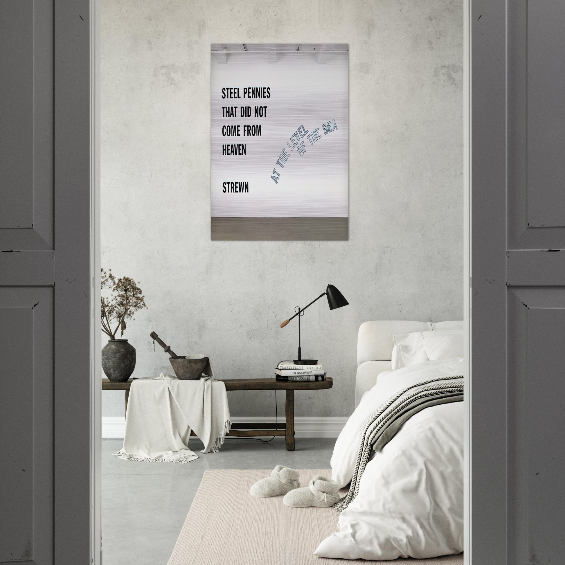 Steel Pennies That... - 2008 - Lawrence Weiner Brushed Aluminum Print - 70x100 cm / 28x40 inches | Lawrence Weiner Aluminum Print | Lawrence Weiner Prints
