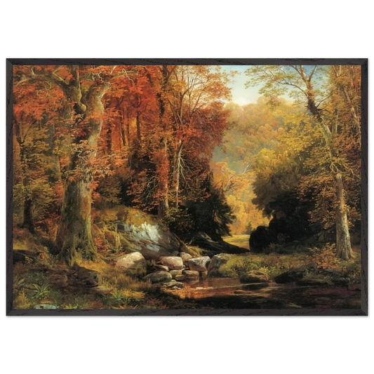 Cresheim Glen Wissahickon Autumn - Thomas Moran 70x100 cm / 28x40 inches Framed Art Print – Black Wooden Frame