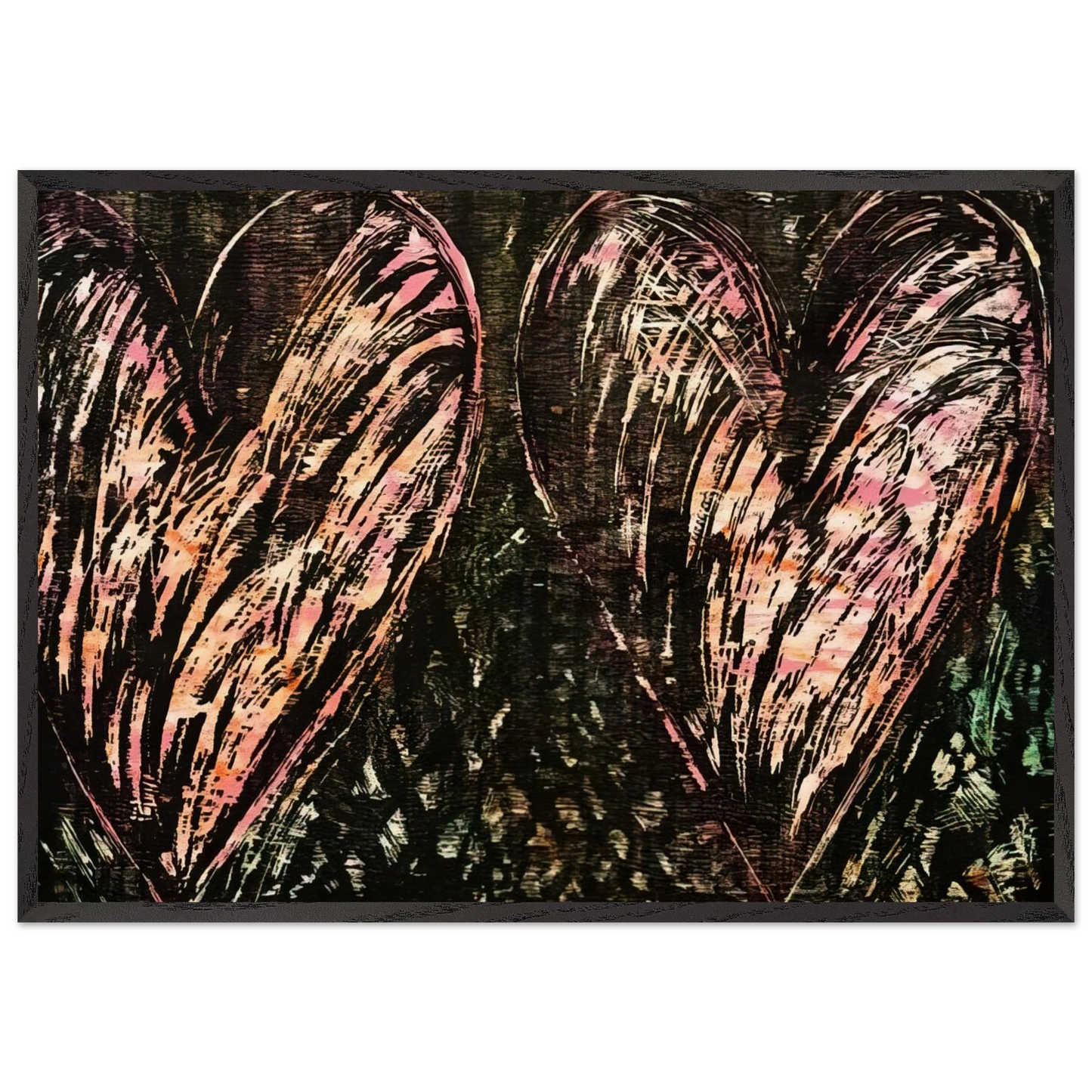 TWO HEARTS IN A FOREST 1981 - Jim Dine 70x100 cm / 28x40 inches Framed Art Print – Black Wooden Frame