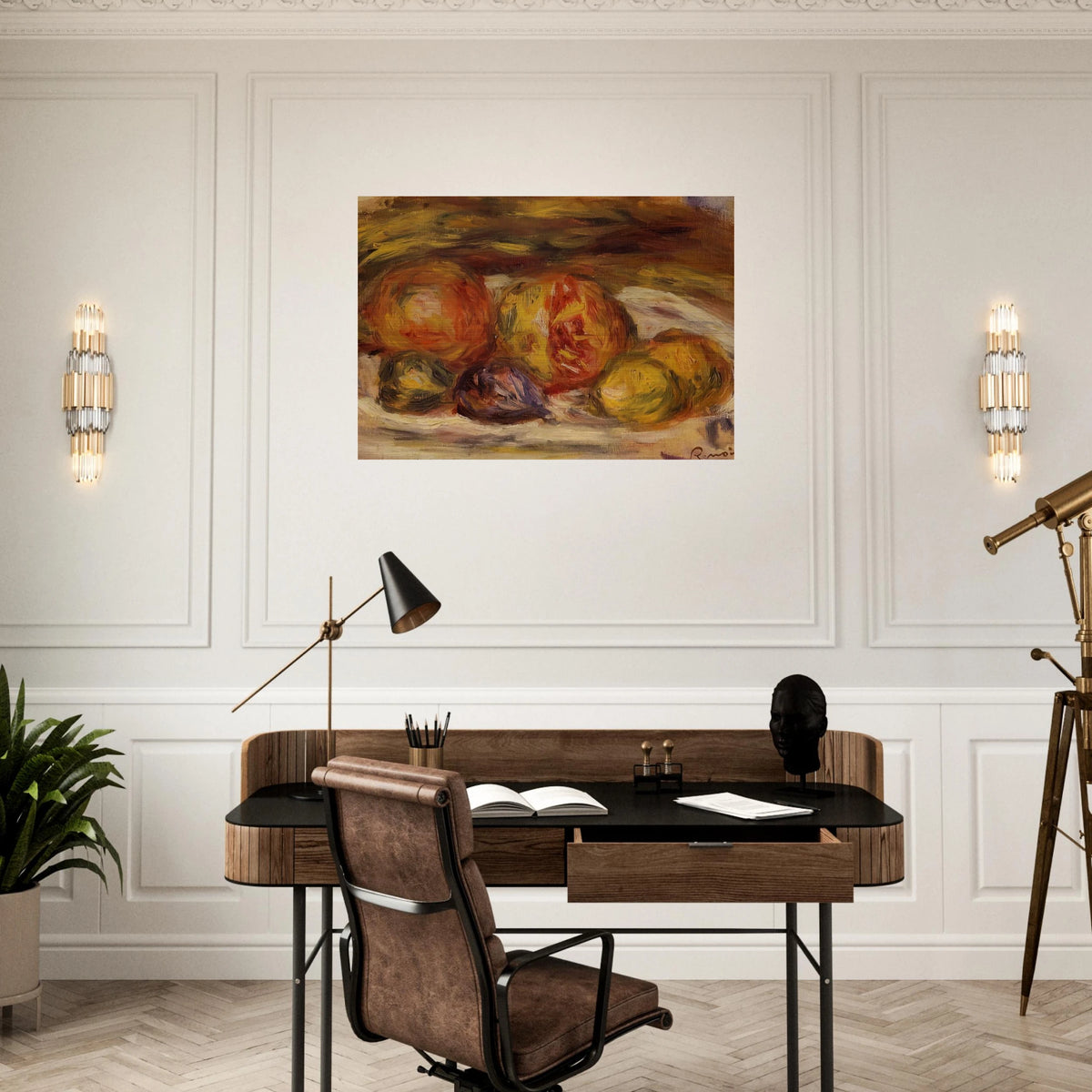 Still Life Pomegranate, Figs and Apples - Pierre-Auguste Renoir Brushed Aluminum Print - 70x100 cm / 28x40 inches | Pierre-Auguste Renoir Aluminum Print | Pierre-Auguste Renoir Prints
