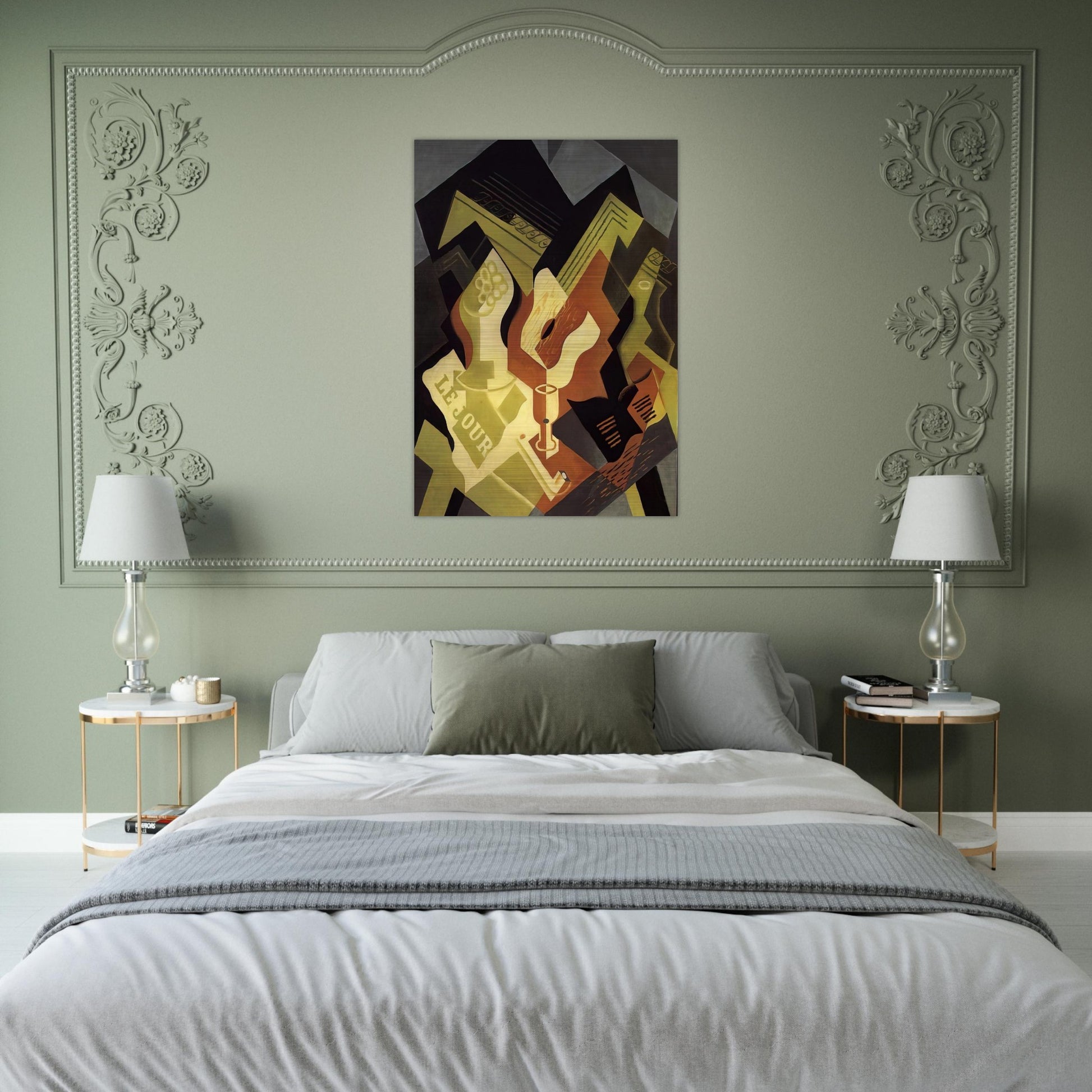 GUITAR AND FRUIT DISH - Juan Gris Brushed Aluminum Print - 70x100 cm / 28x40 inches | Juan Gris Aluminum Print | Juan Gris Prints