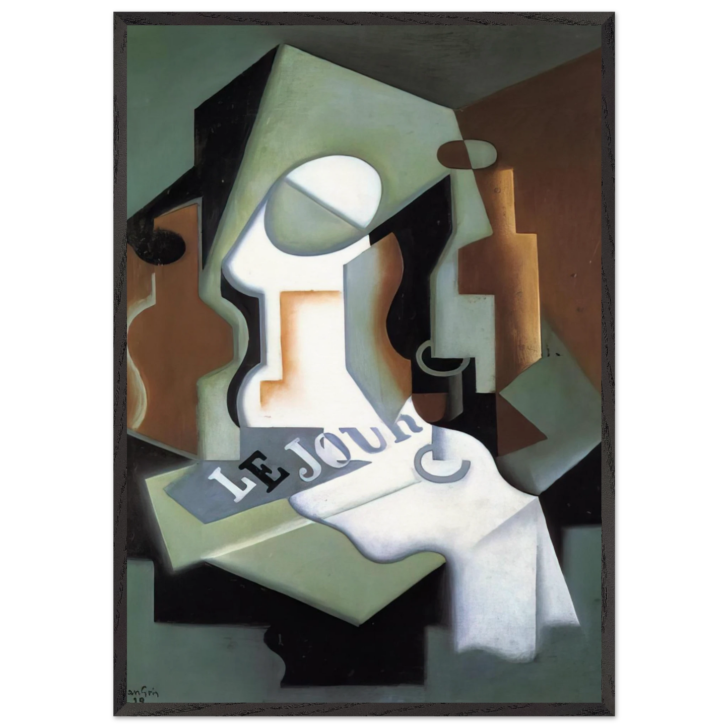 BOTTLE AND FRUIT DISH - Juan Gris 70x100 cm / 28x40 inches Framed Art Print – Black Wooden Frame