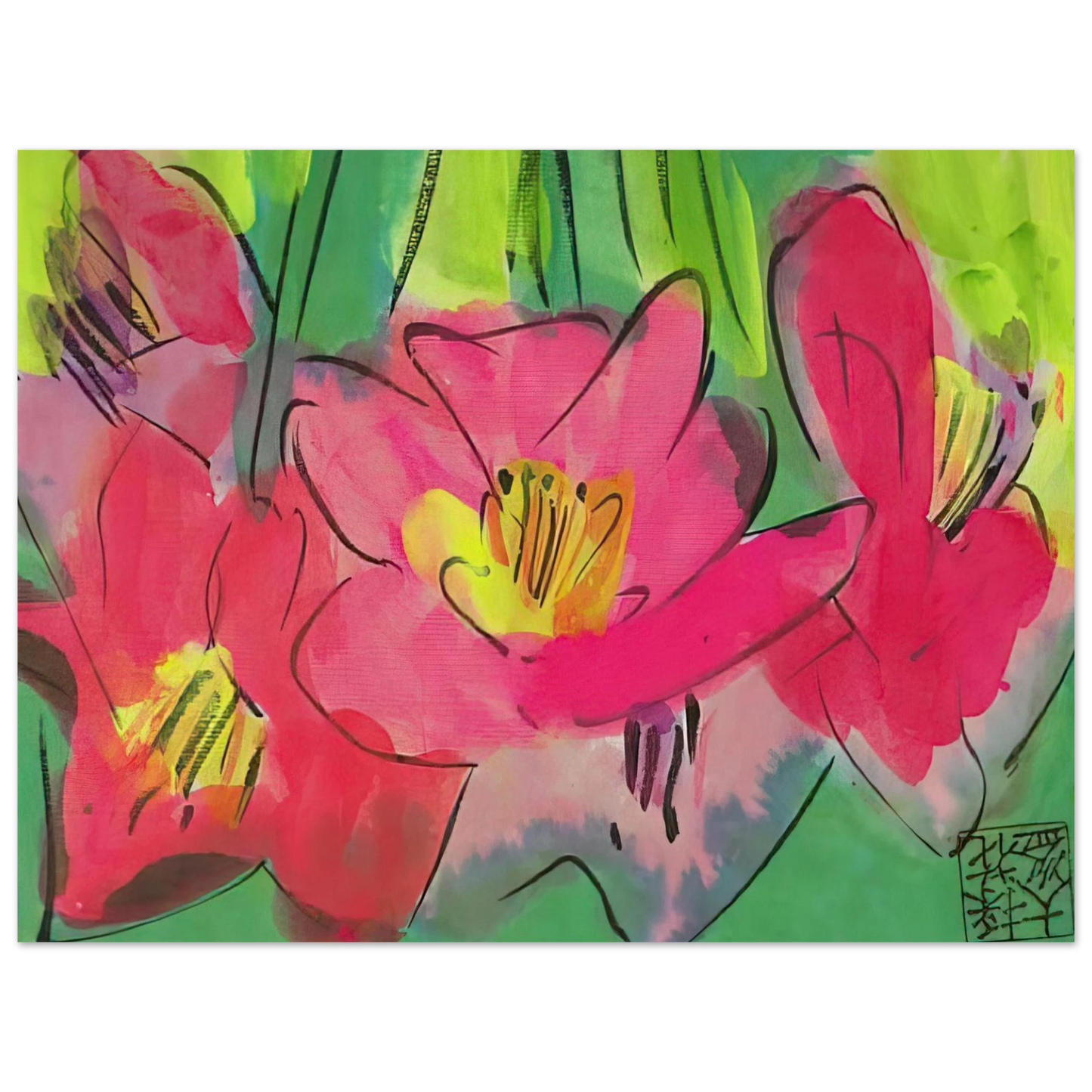 Walasse Ting - The Pinkest Flowers - NaÃ¯ve Art Primitivism, Pop Art  75x100 cm / 30x40inches Fine Art Poster