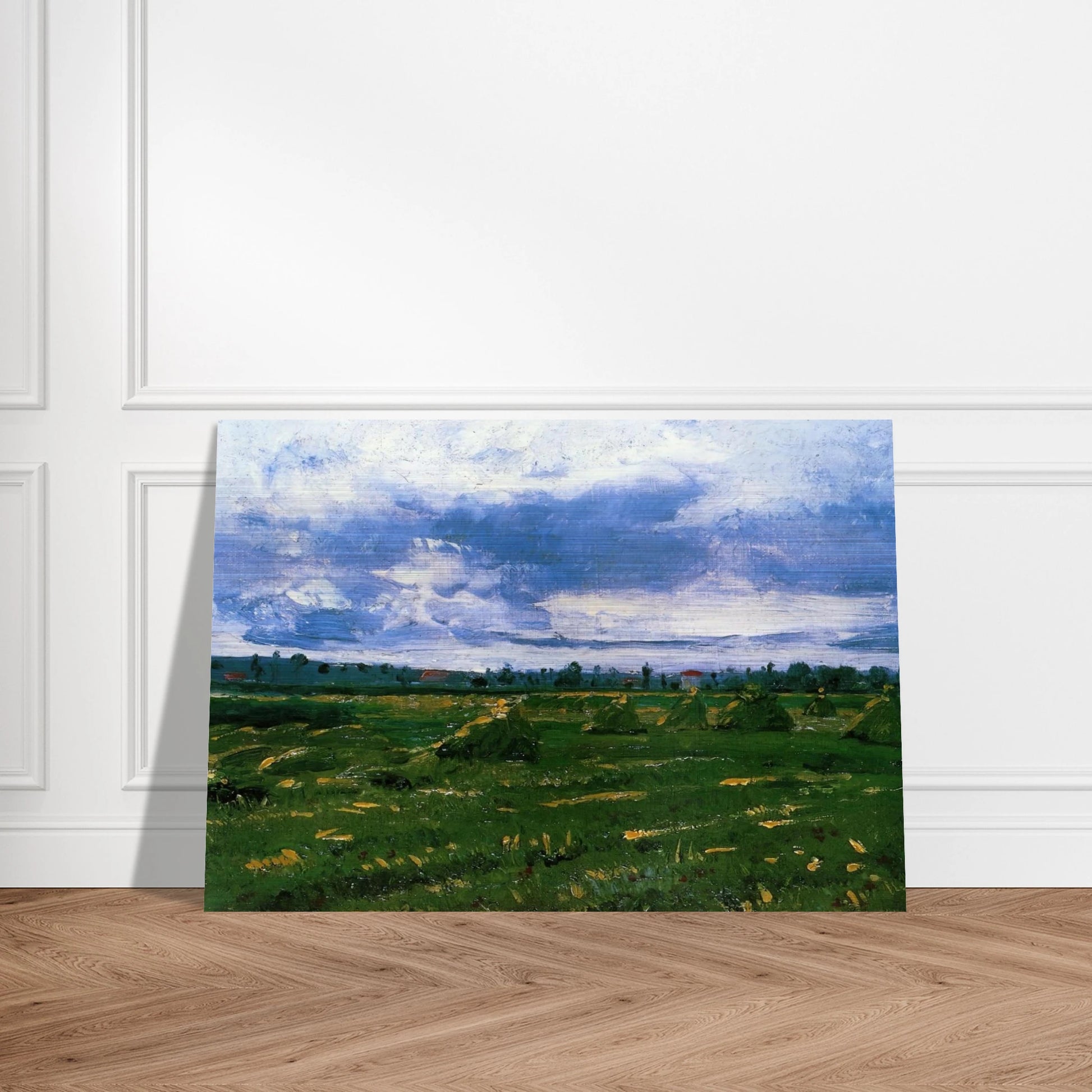 Wheat Fields with Stacks - Vincent van Gogh Brushed Aluminum Print - 70x100 cm / 28x40 inches | Vincent van Gogh Aluminum Print | Vincent van Gogh Prints
