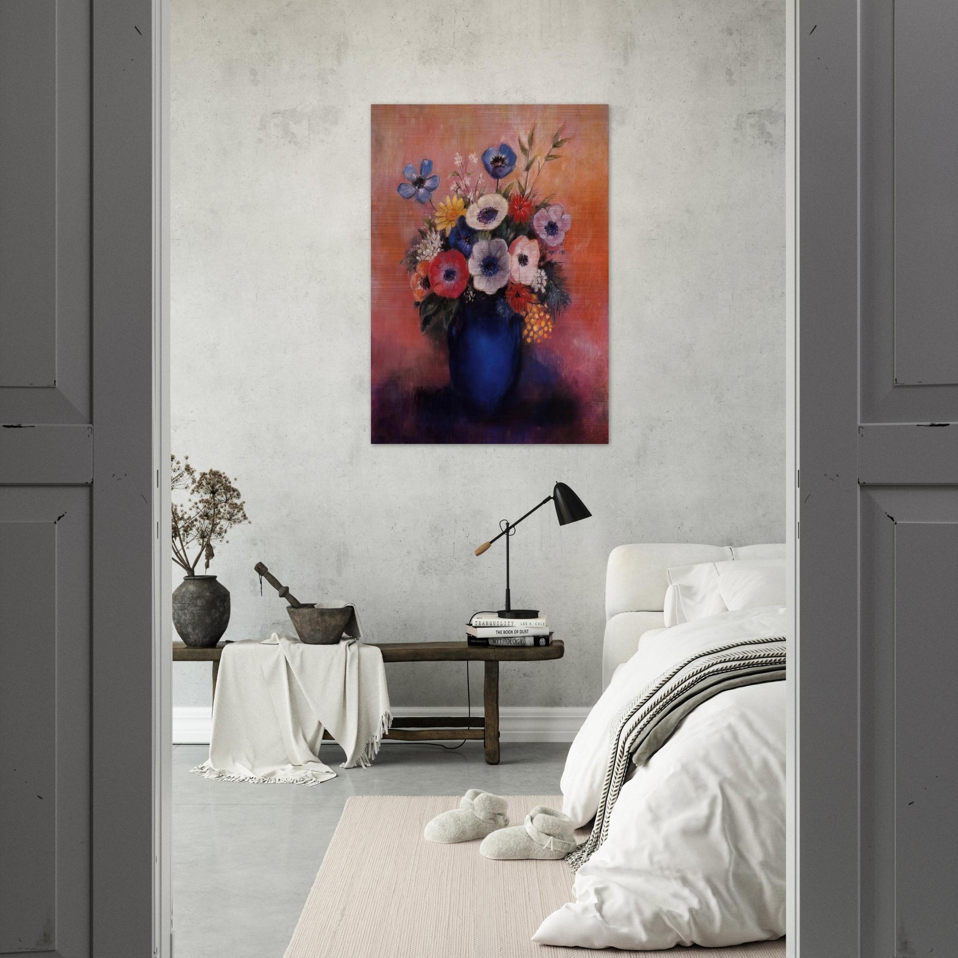 BOUQUET OF FLOWERS IN A BLUE VASE 1 - Odilon Redon Brushed Aluminum Print - 70x100 cm / 28x40 inches | Odilon Redon Aluminum Print | Odilon Redon Prints