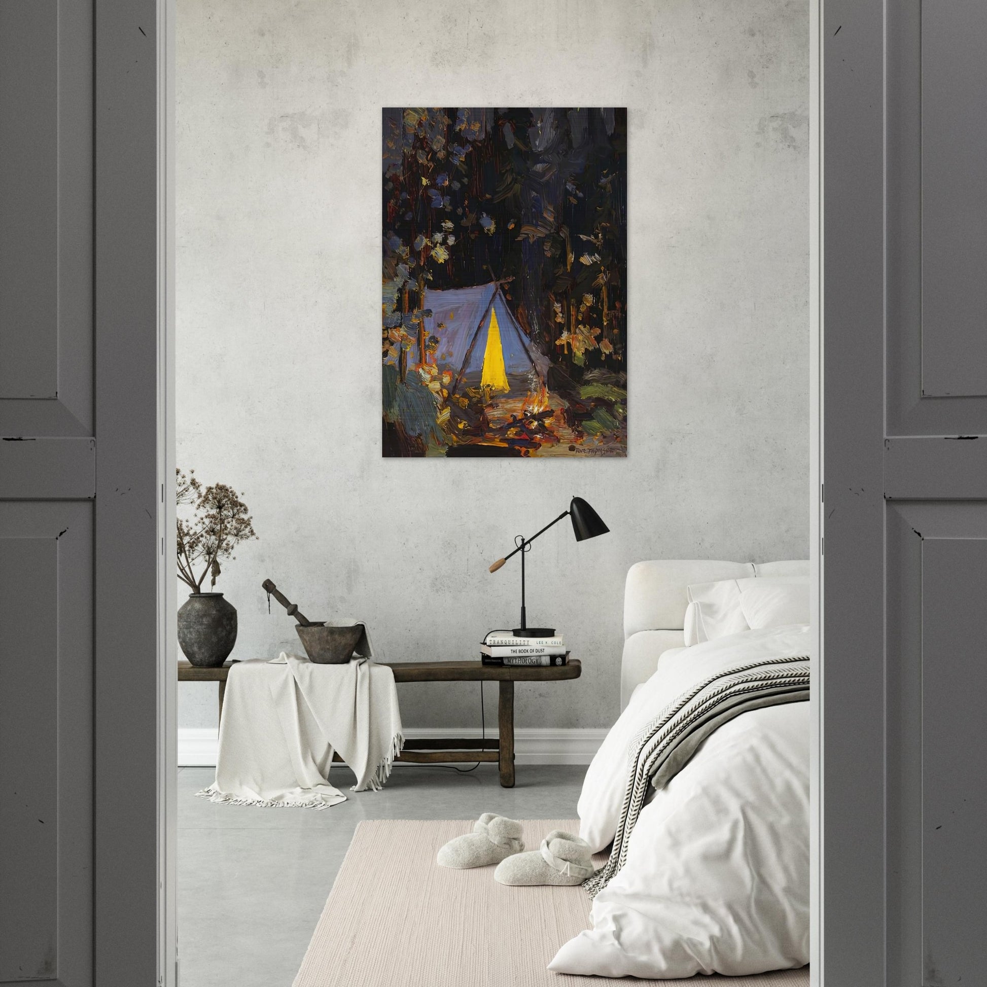 CAMPFIRE 1916 - Tom Thomson Brushed Aluminum Print - 70x100 cm / 28x40 inches | Tom Thomson Aluminum Print | Tom Thomson Prints