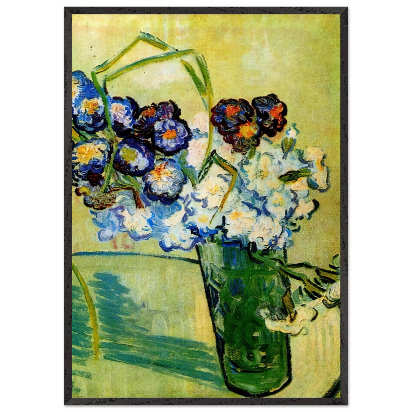 Still Life Glass with Carnations - Vincent van Gogh 70x100 cm / 28x40 inches Framed Art Print – Black Wooden Frame