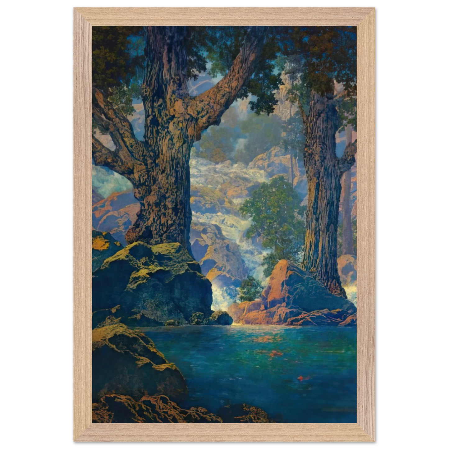 Maxfield Parrish - Cascades Quiet Solitude Wall Art - 30x40 cm / 12x16 inches - Premium Wooden Framed Poster With Fine Art Paper-canvas - White frame