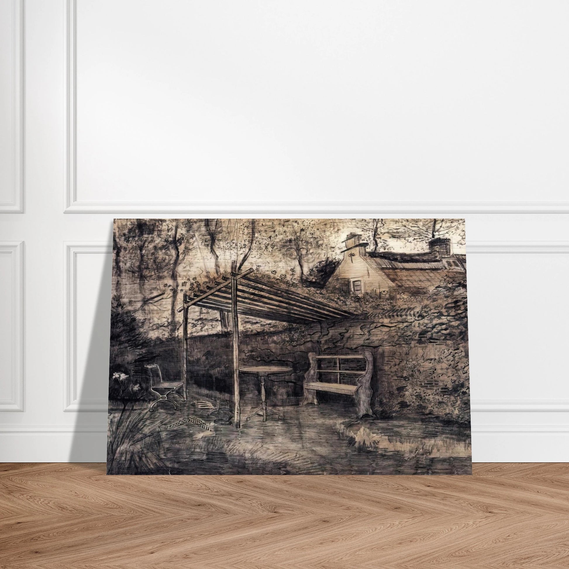 The Garden of the Parsonage with Arbor - Vincent van Gogh Brushed Aluminum Print - 70x100 cm / 28x40 inches | Vincent van Gogh Aluminum Print | Vincent van Gogh Prints