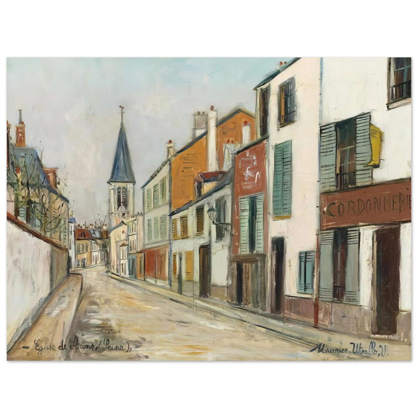 Maurice Utrillo - RUE JEAN DURAND ET LEGLISE STAINS SEINE SAINT DENIS 1940  75x100 cm / 30x40inches Fine Art Poster