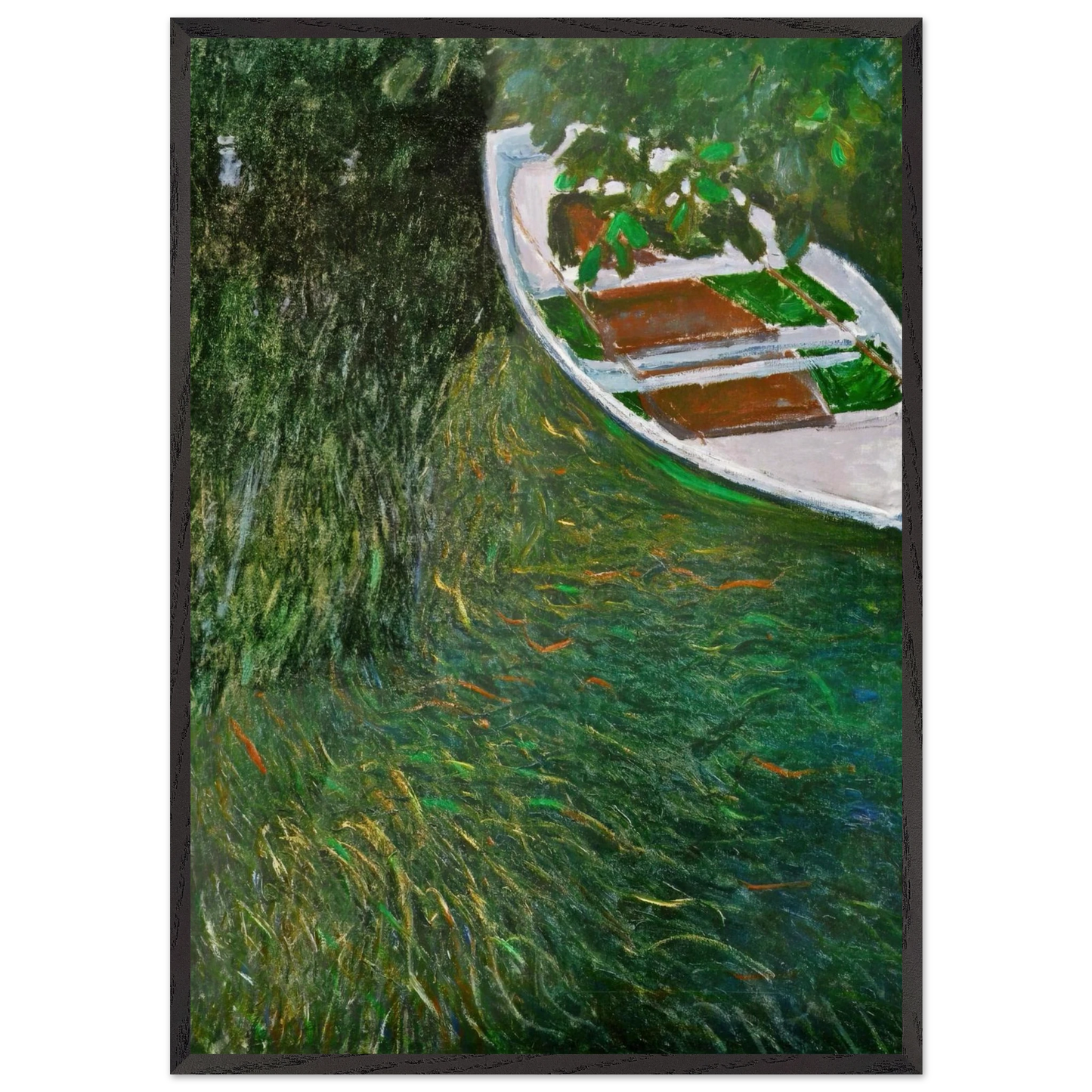 The Row Boat - claude monet 70x100 cm / 28x40 inches Framed Art Print – Black Wooden Frame